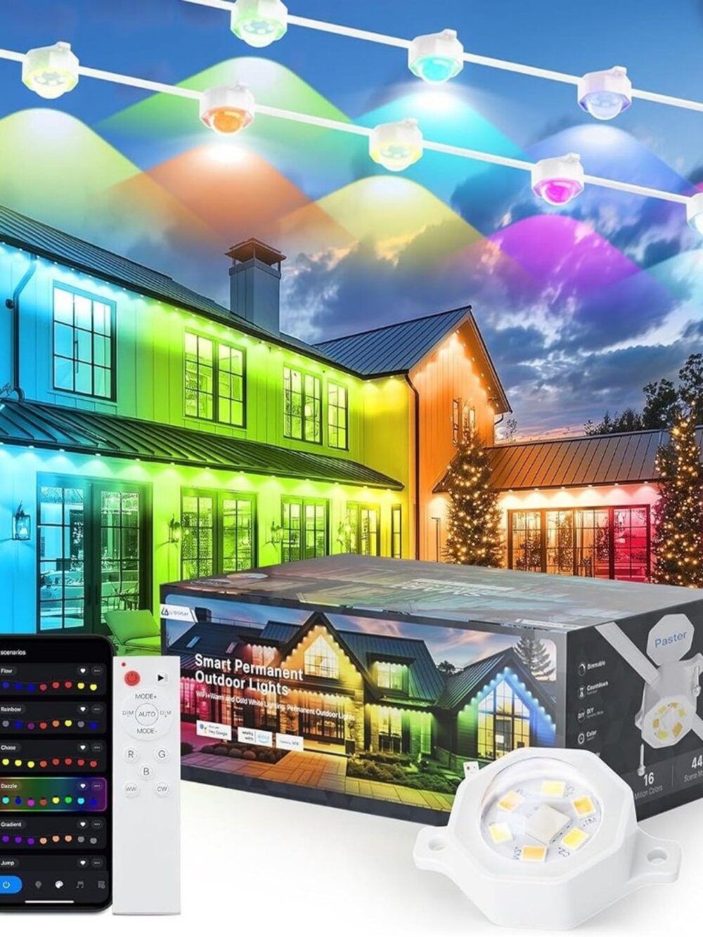 100ft 80led Permanent Outdoor Lights, Outdoor Permanent Lights for House, RGB+IC